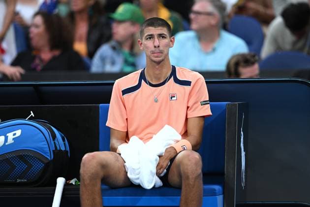 TENNIS AUSTRALIAN OPEN, Alexei Popyrin of Australia between games during his match against Ben Shelton of the United States during the 2023 Australian Open tennis tournament at Melbourne Park in Melbourne, Wednesday, May 1, 2019. ( NO ARCHIVING, EDITORIAL USE ONLY, NO USE IN BOOKS WITHOUT CONSENT MELBOURNE VICTORIA AUSTRALIA  Copyright: xJAMESxROSSx 20230121001755022731