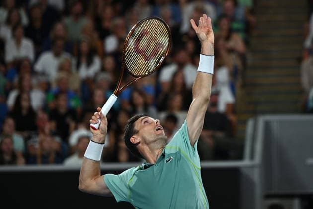 TENNIS AUSTRALIAN OPEN, Roberto Bautista Agut of Spain serves during his match against Andy Murray Of Great Britain during the 2023 Australian Open tennis tournament at Melbourne Park in Melbourne, Wednesday, May 1, 2019. ( NO ARCHIVING, EDITORIAL USE ONLY, NO USE IN BOOKS WITHOUT CONSENT MELBOURNE VICTORIA AUSTRALIA  Copyright: xJOELxCARRETTx 20230121001755032672