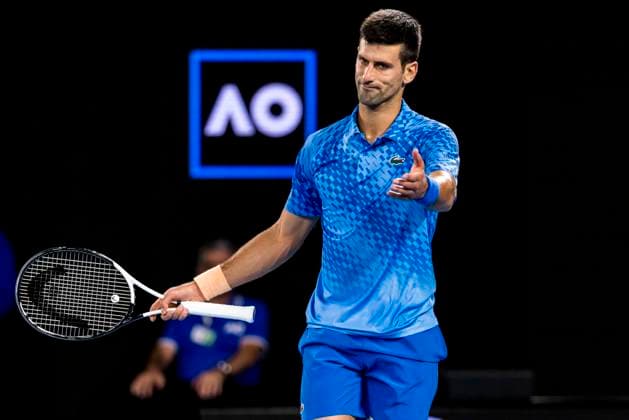 MELBOURNE, VIC - JANUARY 21: Novak Djokovic of Serbia shows his frustration during Round 3 of the 2023 Australian Open on January 21 2023, at Melbourne Park in Melbourne, Australia. (Photo by Jason Heidrich Icon Sportswire) TENNIS: JAN 21 Australian Open Icon230121176