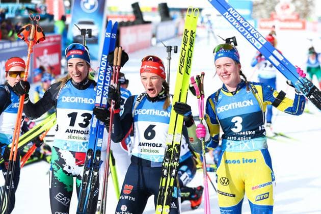 Bilder des Jahres 2023, Sport 01 Januar BIATHLON - IBU WC Antholz ANTHOLZ,ITALY,21.JAN.23 - BIATHLON - IBU World Cup, 10km pursuit, ladies. Image shows Lisa Vittozzi (ITA), Denise Herrmann-Wick (GER) and Elvira Oeberg (SWE).  GEPAxpictures xDavidxGeieregger