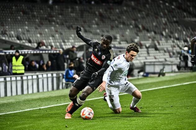 Rasmus Nicolaisen (tfc) vs Oko Moussiti (aca) FOOTBALL : Toulouse vs Ajaccio - 16eme de Finale Coupe de France - Toulouse - 21 01 2023 ThierryBreton Panoramic 