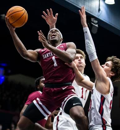 January 21, 2023 Moraga, CA U.S.A. Santa Clara guard Carlos Stewart (1)drives to the hoop during the NCAA, College League, USA Men s Basketball game between Santa Clara Broncos and the Saint Mary s Gaels. Saint MaryÃ¢â‚¬â ¢s beat Santa Clara 77-58 at University Credit Union Pavilion Moraga Calif. CSM Moraga USA - ZUMAc04_ 20230121_zaf_c04_258 Copyright: xThurmanxJamesx
