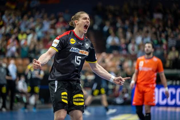 Handball Kattowitz 21.01.2023 Weltmeisterschaft Handball WM Männer Hauptrunde Niederlande (NED) - Deutschland (GER) Juri Knorr (Deutschland, No.15) Jubel