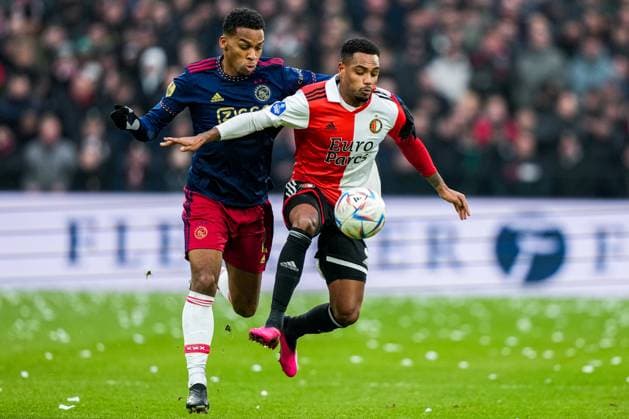 Eredivisie: Feyenoord v Ajax Rotterdam - Jurrien Timber of Ajax, Quinten Timber of Feyenoord during the match between Feyenoord v Ajax at Stadion Feijenoord De Kuip on 22 January 2023 in Rotterdam, Netherlands. Copyright: xTomxBodex
