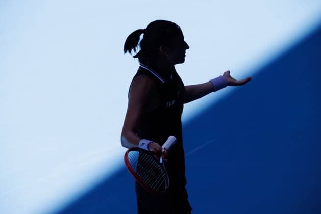 January 23, 2023: 4th seed CAROLINE GARCIA of France reacts during a match against MAGDA LINETTE of Poland on Rod Laver Arena in a Women s Singles 4th round match on day 8 of the 2023 Australian Open in Melbourne, Australia. Cal Media USA - ZUMAc04_ 20230123_zaf_c04_045 Copyright: xSydneyxLowx