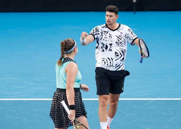 Jelena Ostapenko David Vega Hernandez, Mixed Doubles, Australian Open 2023, Melbourne Park, Melbourne, Victoria, Australia. Copyright: xJuergenxHasenkopfx