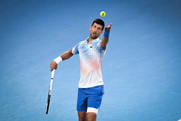 Mandatory Credit: Photo by James Gourley Shutterstock (13729780ik) Novak Djokovic in action during his fourth round match Australian Open, Day Eight, Tennis, Melbourne Park, Melbourne, Australia - 23 Jan 2023 Australian Open, Day Eight, Tennis, Melbourne Park, Melbourne, Australia - 23 Jan 2023 Copyright: xJamesxGourley Shutterstockx 13729780ik