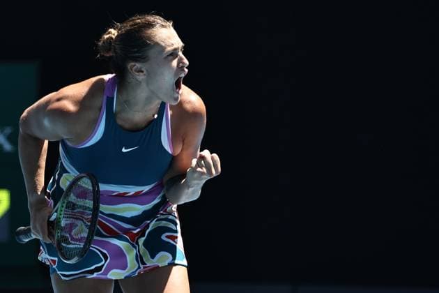 Aryna Sabalenka, BLR, during fourth round of 2023 Australian Open in Melbourne, 23 01 2023; -