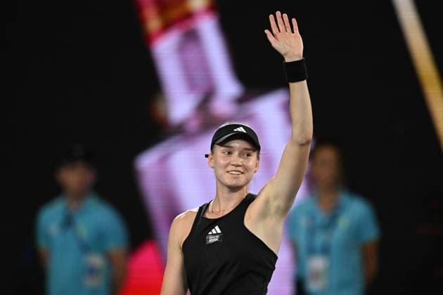 Mandatory Credit: Photo by James Gourley Shutterstock (13729783h) Elena Rybakina celebrates victory after winning her Quarter Final Match Australian Open, Day Nine, Tennis, Melbourne Park, Melbourne, Australia - 24 Jan 2023 Australian Open, Day Nine, Tennis, Melbourne Park, Melbourne, Australia - 24 Jan 2023  Copyright: xJamesxGourley Shutterstockx 13729783h
