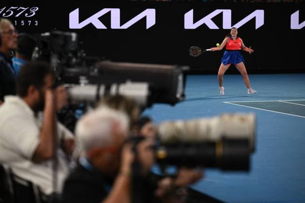 Mandatory Credit: Photo by James Gourley Shutterstock (13729783w) Jelena Ostapenko in action during her Quarter Final Match Australian Open, Day Nine, Tennis, Melbourne Park, Melbourne, Australia - 24 Jan 2023 Australian Open, Day Nine, Tennis, Melbourne Park, Melbourne, Australia - 24 Jan 2023  Copyright: xJamesxGourley Shutterstockx 13729783w