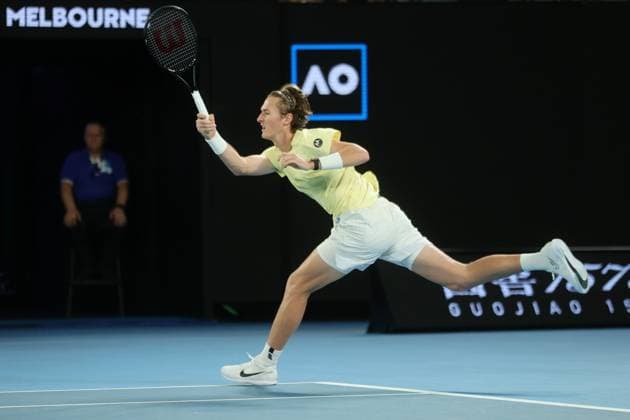 Sebastian Korda of USA in action against Karen Khachanov during the Quarter Final match, Day 9 at the Australian Open Tennis 2023 at Rod Laver Arena, Melbourne, Australia on 24 January 2023. Copyright: xPeterxDovganx 34781972