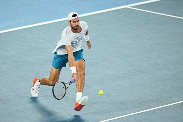 Mandatory Credit: Photo by James Gourley Shutterstock (13729783cf) Karen Khachanov in action during his Quarter Final Match Australian Open, Day Nine, Tennis, Melbourne Park, Melbourne, Australia - 24 Jan 2023 Australian Open, Day Nine, Tennis, Melbourne Park, Melbourne, Australia - 24 Jan 2023  Copyright: xJamesxGourley Shutterstockx 13729783cf
