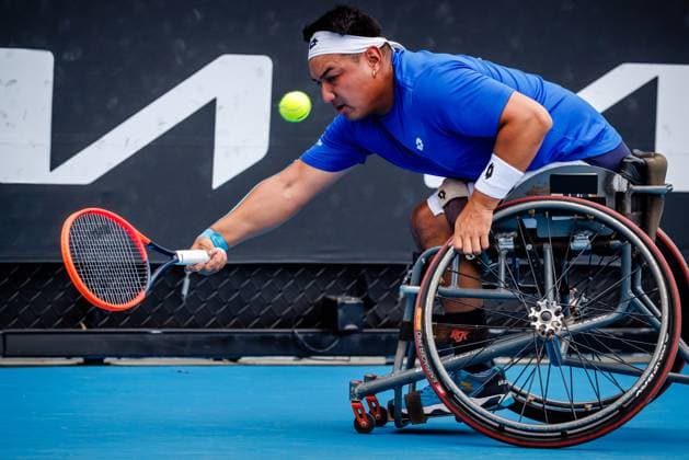 Chilean Alexander Cataldo pictured in action at a Men s Wheelchair Singles first round match between Belgian Gerard and Chilean Cataldo at the Australian Open tennis Grand Slam, Tuesday 24 January 2023 in Melbourne Park, Melbourne, Australia. PATRICKxHAMILTON  x58691836x
