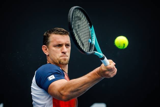 Belgian Joachim Gerard pictured in action at a Men s Wheelchair Singles first round match between Belgian Gerard and Chilean Cataldo at the Australian Open tennis Grand Slam, Tuesday 24 January 2023 in Melbourne Park, Melbourne, Australia. PATRICKxHAMILTON  x58691915x