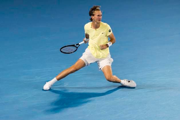 MELBOURNE, VIC - JANUARY 24: Sebastian Korda of the United States of America in action during the Quarterfinals of the 2023 Australian Open on January 24 2023, at Melbourne Park in Melbourne, Australia. (Photo by Jason Heidrich Icon Sportswire) TENNIS: JAN 24 Australian Open Icon230124089