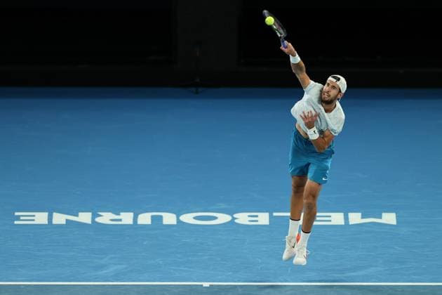 Sport Bilder des Tages Karen Khachanov in action against Sebastian Korda of USA during the Quarter Final match, Day 9 at the Australian Open Tennis 2023 at Rod Laver Arena, Melbourne, Australia on 24 January 2023. Copyright: xPeterxDovganx 34781986