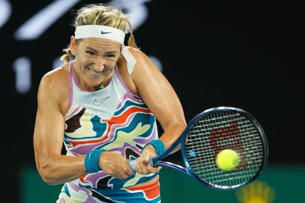 January 24, 2023: 24th seed VICTORIA AZARENKA of Belarus in action against 3rd seed JESSICA PEGULA of the USA on Rod Laver Arena in a Women s Singles Quarterfinals match on day 9 of the 2023 Australian Open in Melbourne, Australia. Cal Media USA - ZUMAc04_ 20230124_zaf_c04_006 Copyright: xSydneyxLowx