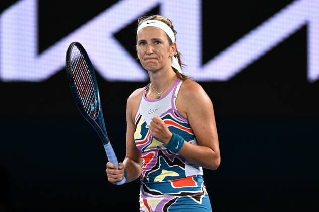 TENNIS AUSTRALIAN OPEN, Victoria Azarenka of Belarus reacts after winning her quarter final match against Jessica Pegula of USA at the 2023 Australian Open tennis championship at Melbourne Park in Melbourne, Tuesday, January 24, 2023. ( NO ARCHIVING, EDITORIAL USE ONLY, NO USE IN BOOKS WITHOUT CONSENT MELBOURNE VICTORIA AUSTRALIA  Copyright: xLUKASxCOCHx 20230124001756100756
