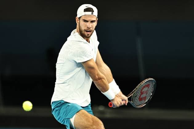 Karen Khachanov, RUS, during quarter finals of 2023 Australian Open in Melbourne, 24 01 2023; -