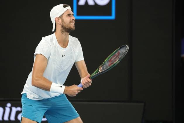 Karen Khachanov, RUS, during quarter finals of 2023 Australian Open in Melbourne, 24 01 2023; -