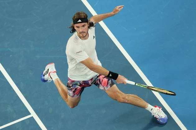 Stefanos Tsitsipas of Greece in action against Jiri Lehecka of Czech Republic in the Quarter Final match, Day 9 at the Australian Open Tennis 2023 at Rod Laver Arena, Melbourne, Australia on 24 January 2023. Copyright: xPeterxDovganx 34782066