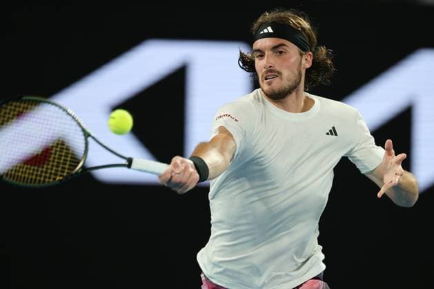 Stefanos Tsitsipas of Greece in action against Jiri Lehecka of Czech Republic in the Quarter Final match, Day 9 at the Australian Open Tennis 2023 at Rod Laver Arena, Melbourne, Australia on 24 January 2023. Copyright: xPeterxDovganx 34782085
