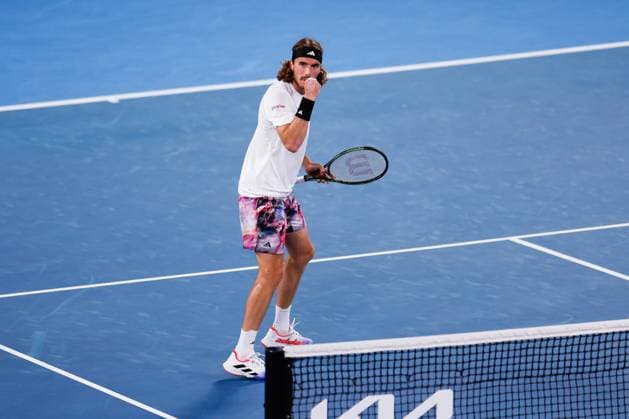 January 24, 2023, Melbourne, Victoria, Australia: MELBOURNE, AUSTRALIA - JANUARY 24: Stefanos Tsitsipas of Greece plays Jiri Lehecka of Czech Republic in quarter final action on day 9 of the 2023 Australian Open at Melbourne Park on January 24, 2023 in Melbourne, Australia. Melbourne Australia - ZUMAp121 20230124_zsp_p121_074 Copyright: xChrisxPutnamx