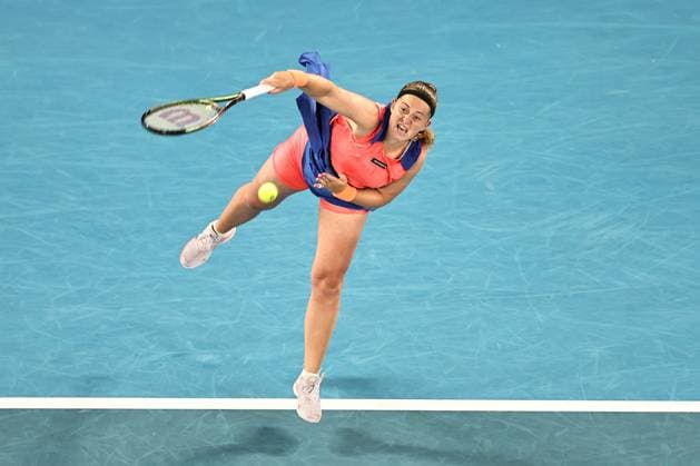 Jelena Ostapenko, LAT, during quarter-finals of 2023 Australian Open in Melbourne, 24 01 2023; -