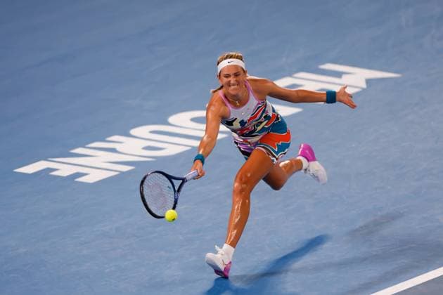 January 24, 2023, Melbourne, Australia: 24th seed VICTORIA AZARENKA of Belarus in action against 3rd seed J. Pegula of the USA on Rod Laver Arena in a Women s Singles Quarterfinals match on day 9 of the 2023 Australian Open in Melbourne, Australia. Azarenka won 6:4, 6:1. Melbourne Australia - ZUMAp121 20230124_zsp_p121_050 Copyright: xChrisxPutnamx