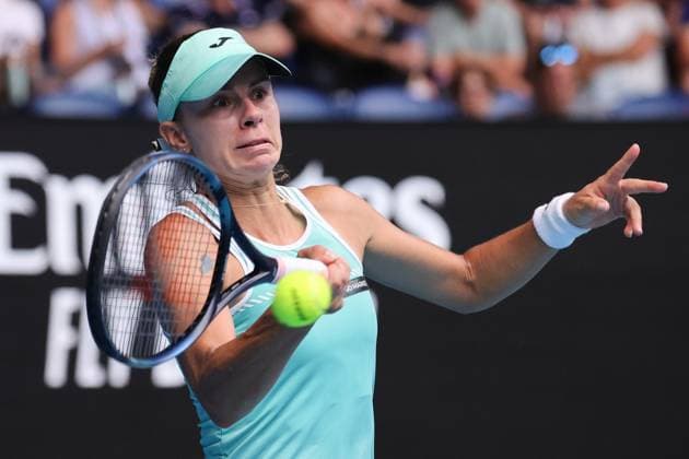 Magda Linette of Poland in action against Karolina Pliskova of Czech Republic in the Quarter Final match, Day 10 at the Australian Open Tennis 2023 at Rod Laver Arena, Melbourne, Australia on 25 January 2023. Copyright: xPeterxDovganx 34782127