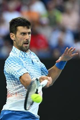 TENNIS AUSTRALIAN OPEN, Novak Djokovic of Serbia in action during his Quarterfinal match agains Andrey Rublev at the 2023 Australian Open tennis tournament at Melbourne Park in Melbourne, Wednesday, January 25, 2023. ( NO ARCHIVING, EDITORIAL USE ONLY, NO USE IN BOOKS WITHOUT CONSENT MELBOURNE VICTORIA AUSTRALIA  Copyright: xLUKASxCOCHx 20230125001756411086