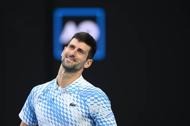TENNIS AUSTRALIAN OPEN, Novak Djokovic of Serbia reacts during his Quarterfinal match agains Andrey Rublev at the 2023 Australian Open tennis tournament at Melbourne Park in Melbourne, Wednesday, January 25, 2023. ( NO ARCHIVING, EDITORIAL USE ONLY, NO USE IN BOOKS WITHOUT CONSENT MELBOURNE VICTORIA AUSTRALIA  Copyright: xJAMESxROSSx 20230125001756412000