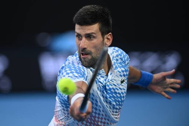 TENNIS AUSTRALIAN OPEN, Novak Djokovic of Serbia in action during his Quarterfinal match agains Andrey Rublev at the 2023 Australian Open tennis tournament at Melbourne Park in Melbourne, Wednesday, January 25, 2023. ( NO ARCHIVING, EDITORIAL USE ONLY, NO USE IN BOOKS WITHOUT CONSENT MELBOURNE VICTORIA AUSTRALIA  Copyright: xJAMESxROSSx 20230125001756412331