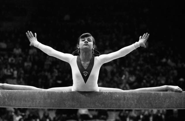 March 31 - April 2, 1979. Moscow, USSR. Silver medalist of the competition, world champion, Soviet gymnast Natalia Shaposhnikova performs on the balance beam at the 6th International Gymnastics tournament for Prizes of Moscow News Newspaper at the Sports Palace of the Central Lenin Stadium. The exact date of the photograph is unknown. Nikolai Malyshev TASS  18820154