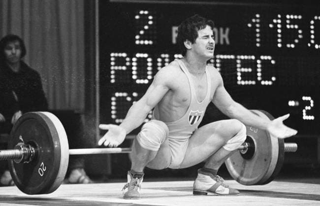 March 16-20, 1978. Moscow, USSR. Weightlifter Rolando Rodriguez from Cuba performs the Friendship Cup International Weightlifting Tournament at the Palace of Culture of the First Moscow Bearing Plant. The exact date of the photograph is unknown. Alexander Yakovlev TASS  18922690