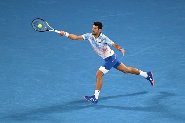 TENNIS AUSTRALIAN OPEN, Novak Djokovic of Serbia in action during his Quarterfinal match agains Andrey Rublev at the 2023 Australian Open tennis tournament at Melbourne Park in Melbourne, Wednesday, January 25, 2023. ( NO ARCHIVING, EDITORIAL USE ONLY, NO USE IN BOOKS WITHOUT CONSENT MELBOURNE VICTORIA AUSTRALIA  Copyright: xLUKASxCOCHx 20230125001756421324