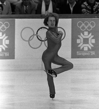 Sarajevo, Yugoslavia. February 16, 1984. American figure skater Scott Hamilton performs to win gold medal in the men s singles Figure skating, Eiskunstlauf event at the 1984 Winter Olympic Games, Olympische Spiele, Olympia, OS Viktor Budan, Vyacheslav Un Da-sin TASS  273130
