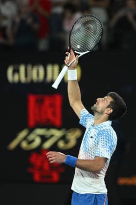 TENNIS AUSTRALIAN OPEN, Novak Djokovic of Serbia celebrates match point during his Quarterfinal match agains Andrey Rublev at the 2023 Australian Open tennis tournament at Melbourne Park in Melbourne, Wednesday, January 25, 2023. ( NO ARCHIVING, EDITORIAL USE ONLY, NO USE IN BOOKS WITHOUT CONSENT MELBOURNE VICTORIA AUSTRALIA  Copyright: xJAMESxROSSx 20230125001756431249