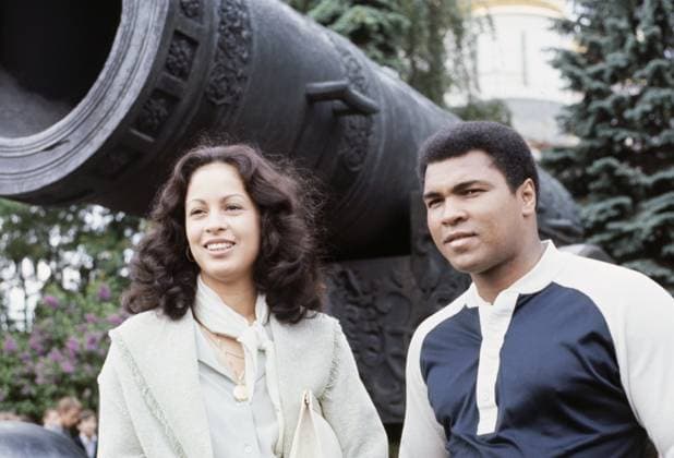 Moscow, USSR. Olympic champion in the light heavyweight category, heavyweight absolute world champion Muhammad Ali (R) arrived to the Soviet Union by the invitation of the USSR Sports Committee and wife Veronika Porsche Ali take a sightseeing tour around the Moscow Kremlin. Oleg Ivanov TASS  32478593