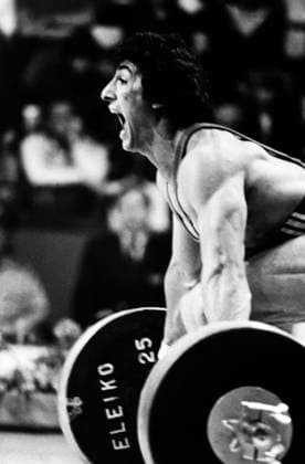 Havirov, Czechoslovak Socialist Republic. Soviet weighlifter Yuri Vardanyan competes to win a gold medal in the men s under 82,5 kg event with a total score of 372,5 kg at the 57th European Weightlifting Championships. Igor Utkin TASS  4291184