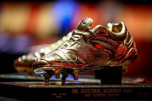 Illustration picture shows the Golden Shoe trofee during the Golden Shoe soccer award ceremony, Wednesday 25 January 2023 in Antwerp. The Golden Shoe (Gouden Schoen Soulier d Or) is an award for the best soccer player of the Belgian Jupiler Pro League championship during the calendar year 2022. VIRGINIExLEFOUR  x58754306x