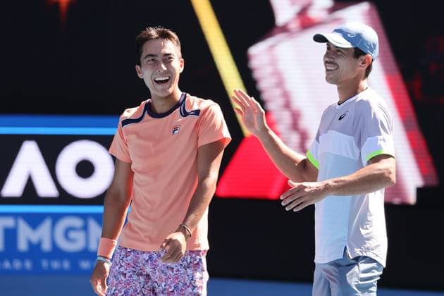 Ricky Hijikata and Jason Kubler of Australia celebrate defeating Marcel Granollers of Spain and Horacio Zeballos of Argentina in the Doubles Semi Final 6-4 6-2, Day 11 at the Australian Open Tennis 2023 at Rod Laver Arena, Melbourne, Australia on 26 January 2023. Copyright: xPeterxDovganx 34782286