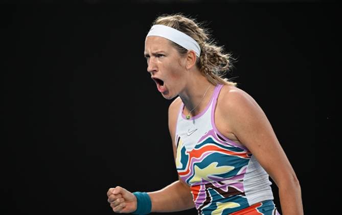 TENNIS AUSTRALIAN OPEN, Victoria Azarenka of Belarus reacts during her semi final match against Elena Rybakina of Kazakhstan at the 2023 Australian Open tennis championship at Melbourne Park in Melbourne, Thursday, January 26, 2023. ( NO ARCHIVING, EDITORIAL USE ONLY, NO USE IN BOOKS WITHOUT CONSENT MELBOURNE VICTORIA AUSTRALIA  Copyright: xLUKASxCOCHx 20230126001756746556