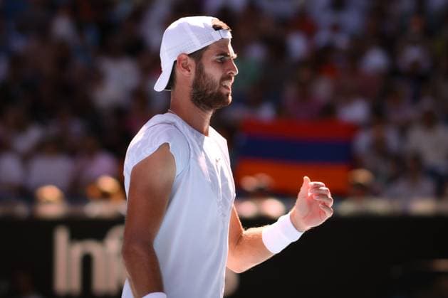 Mandatory Credit: Photo by James Gourley Shutterstock (13736332as) Karen Khachanov during his semi-final match Australian Open, Day Twelve, Tennis, Melbourne Park, Melbourne, Australia - 27 Jan 2023 Australian Open, Day Twelve, Tennis, Melbourne Park, Melbourne, Australia - 27 Jan 2023 Copyright: xJamesxGourley Shutterstockx 13736332as
