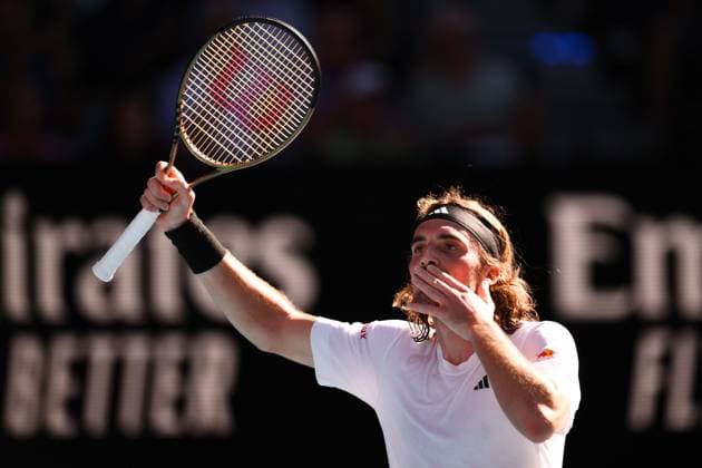 Mandatory Credit: Photo by James Gourley Shutterstock (13736332bz) Stefanos Tsitsipas during his semi-final match Australian Open, Day Twelve, Tennis, Melbourne Park, Melbourne, Australia - 27 Jan 2023 Australian Open, Day Twelve, Tennis, Melbourne Park, Melbourne, Australia - 27 Jan 2023 Copyright: xJamesxGourley Shutterstockx 13736332bz