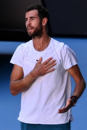 Mandatory Credit: Photo by James Gourley Shutterstock (13736332da) Karen Khachanov thanks the crowd after defeat in his semi-final match Australian Open, Day Twelve, Tennis, Melbourne Park, Melbourne, Australia - 27 Jan 2023 Australian Open, Day Twelve, Tennis, Melbourne Park, Melbourne, Australia - 27 Jan 2023 Copyright: xJamesxGourley Shutterstockx 13736332da