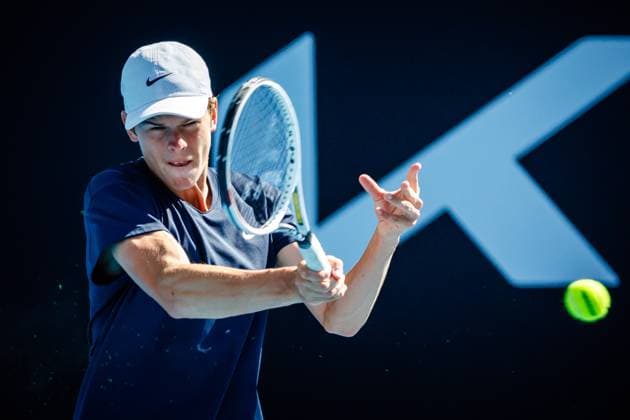 Alexander Blockx ATP, Tennis Herren 1306) pictured during a tennis match between Belgian-Brazilian pair Blockx-Fonseca and American pair Tien-Williams, in the final of the junior boys doubles at the Australian Open tennis Grand Slam, Friday 27 January 2023 in Melbourne Park, Melbourne, Australia. PATRICKxHAMILTON  x58801941x