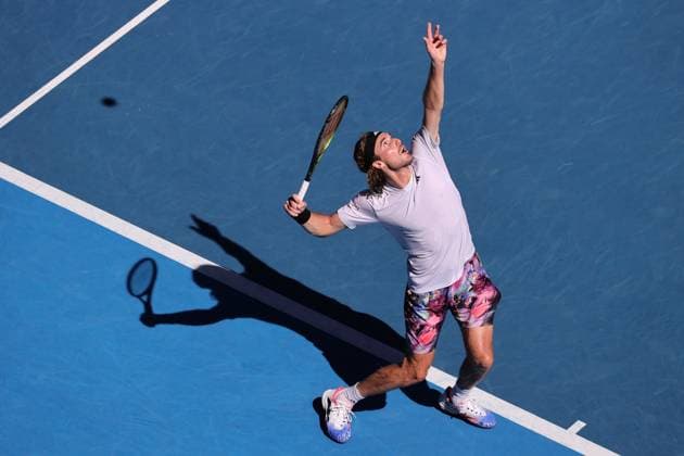 Stefanos Tsitsipas of Greece in action against Karen Khachanov during the Semi Final match, Day 12 at the Australian Open Tennis 2023 at Rod Laver Arena, Melbourne, Australia on 27 January 2023. Copyright: xPeterxDovganx 34782485
