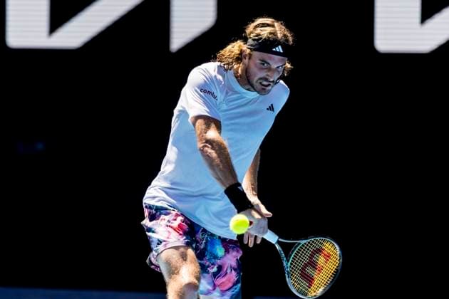 MELBOURNE, VIC - JANUARY 27: Stefanos Tsitsipas of Greece in action during the Semifinals of the 2023 Australian Open on January 27 2023, at Melbourne Park in Melbourne, Australia. (Photo by Jason Heidrich Icon Sportswire) TENNIS: JAN 27 Australian Open Icon230127021