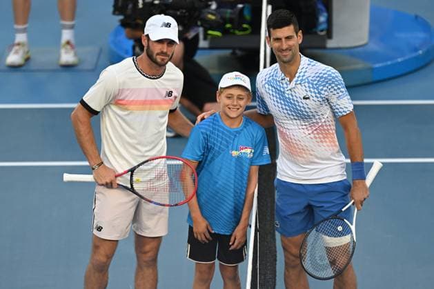 TENNIS AUSTRALIAN OPEN, Tommy Paul (L) of the United States and Novak Djokovic of Serbia pose for a photograph before the Men?s semi final match against at the 2023 Australian Open tennis championship at Melbourne Park in Melbourne, Thursday, January 26, 2023. ( NO ARCHIVING, EDITORIAL USE ONLY, NO USE IN BOOKS WITHOUT CONSENT MELBOURNE VICTORIA AUSTRALIA  Copyright: xJOELxCARRETTx 20230127001757095558